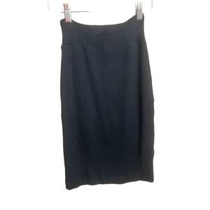 Enza Costa | Black Pencil Skirt | Winter Ribbed Knit Midi | XS Minimalist Luxury